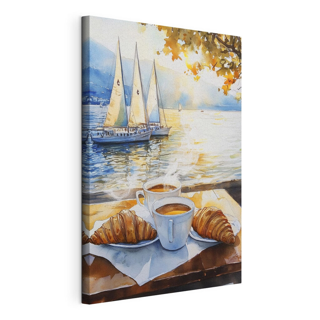Café matinal et voiliers, toile tendue et bord enveloppé