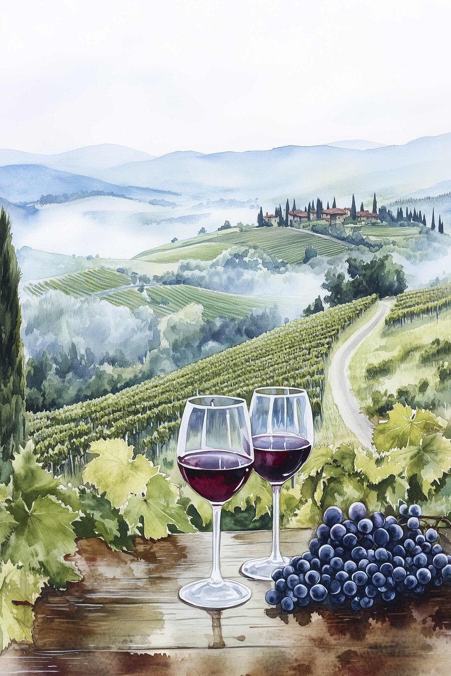 Deux verres au vignoble — motif complet