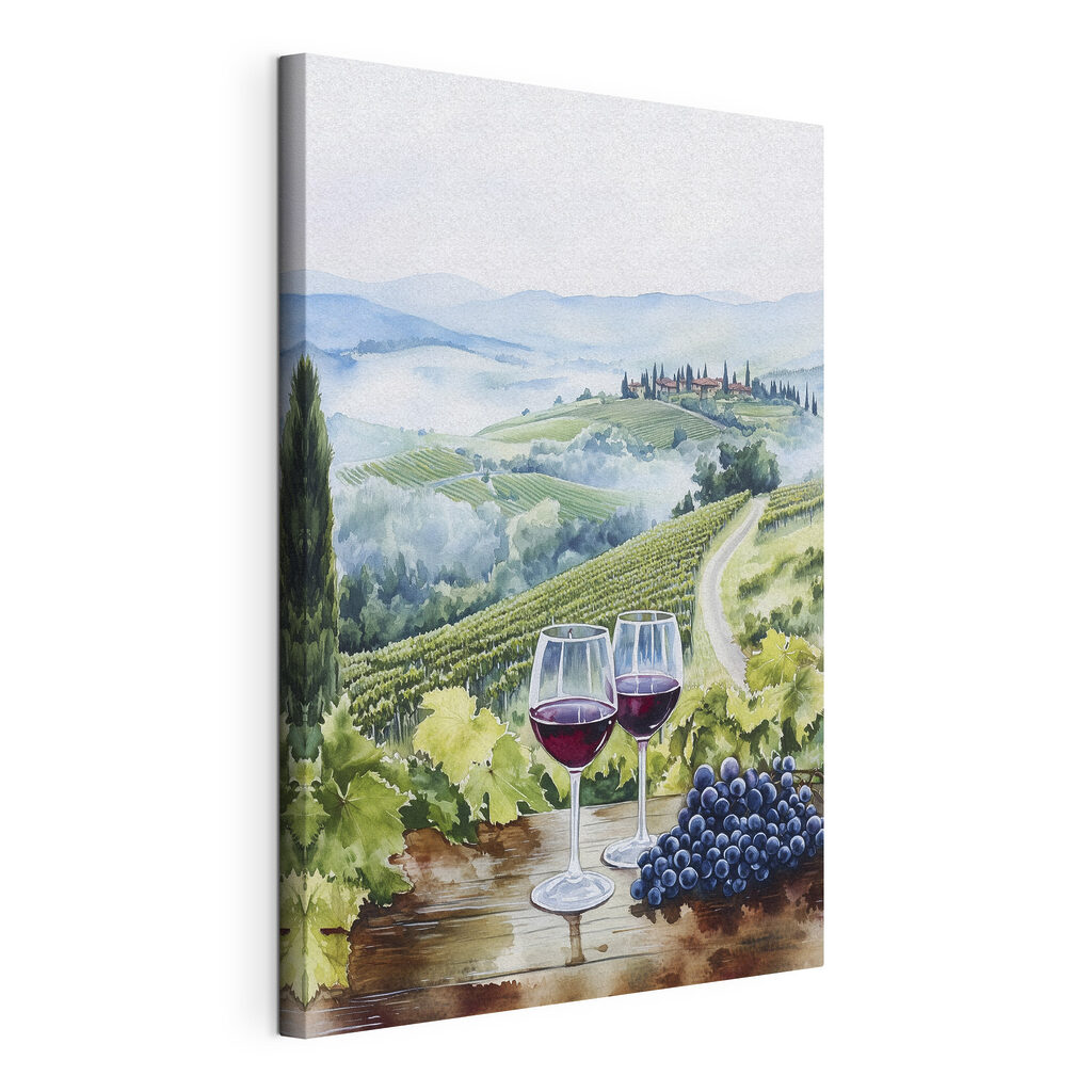 Deux verres au vignoble, toile tendue et bord enveloppé