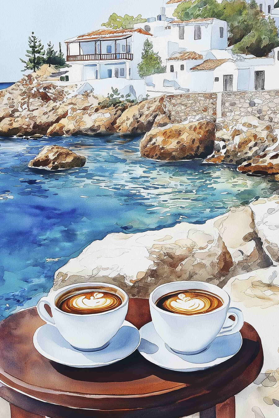 Café et maisons blanches — motif complet