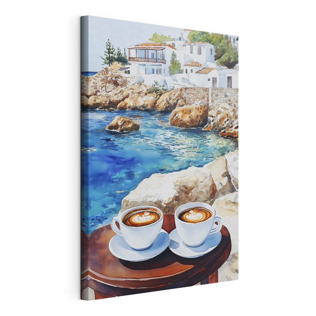 Café et maisons blanches — vue du produit