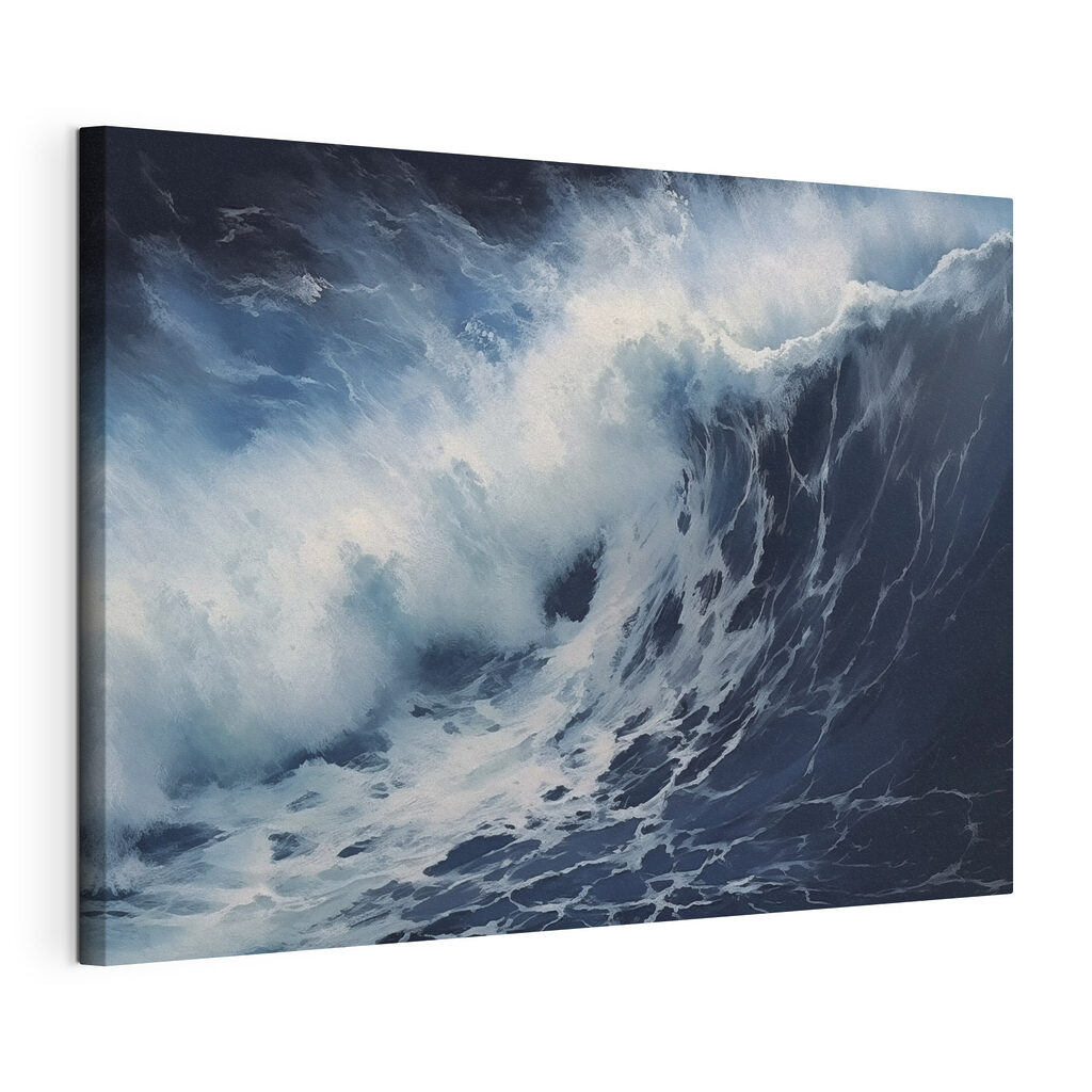 Vague sombre écumante, toile tendue et bord enveloppé