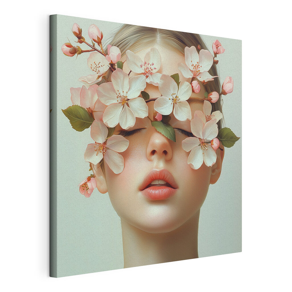 Fleurs sur les yeux, toile tendue et bord enveloppé