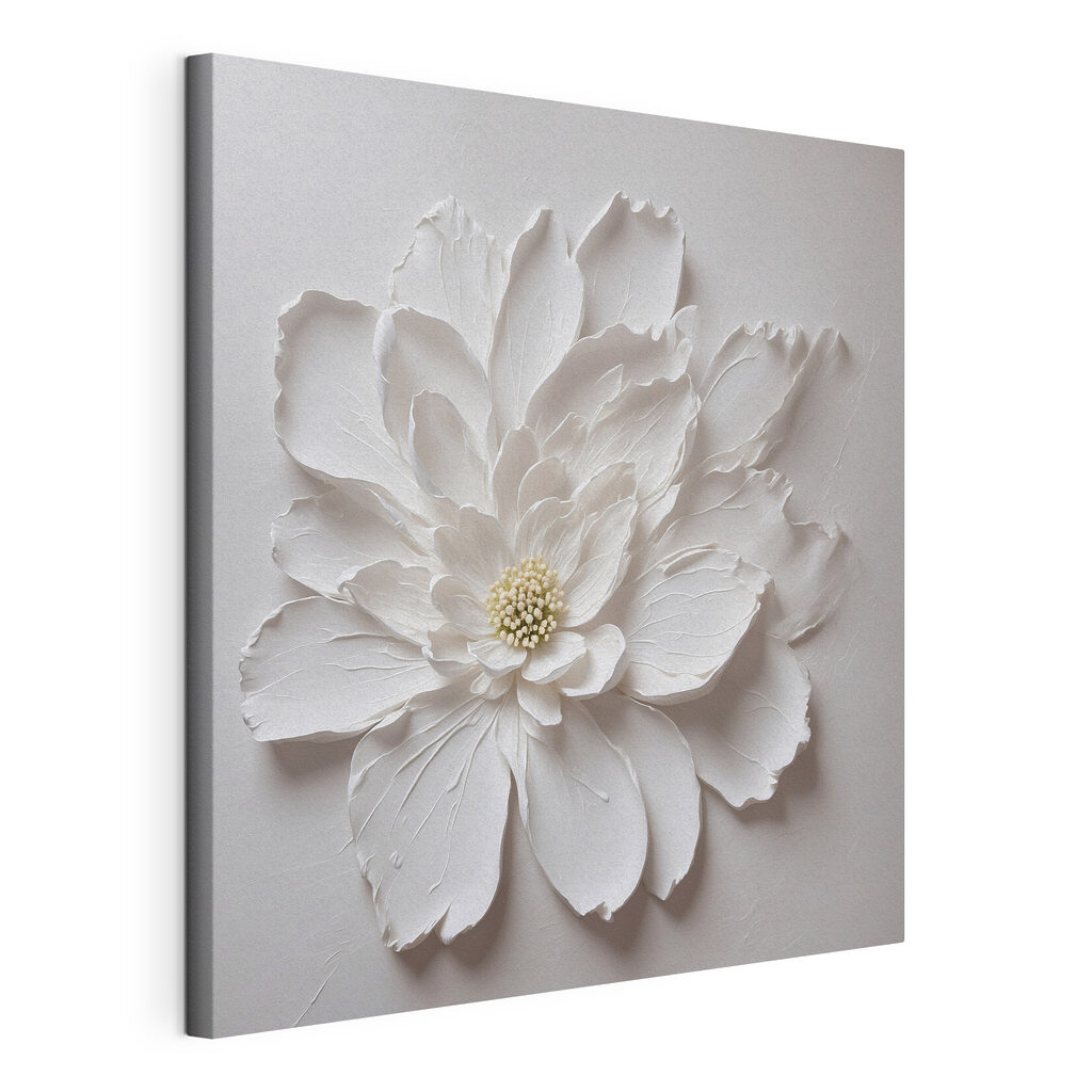 Fleur blanche solitaire, toile tendue et bord enveloppé