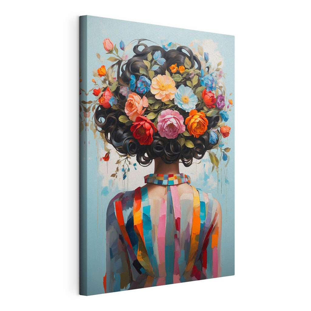 Coiffure de fleurs, toile tendue et bord enveloppé