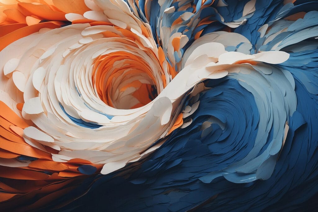 Tourbillon bleu et orange — motif complet