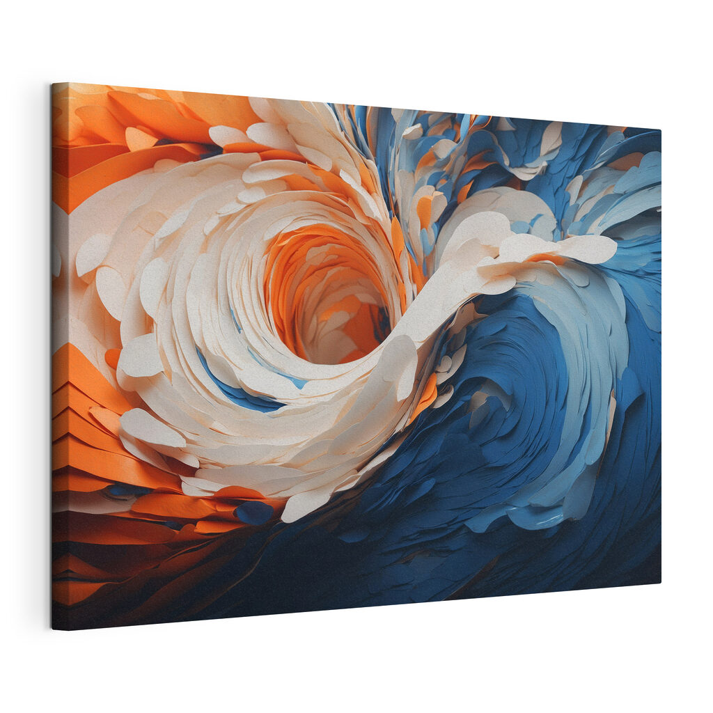 Tourbillon bleu et orange, toile tendue et bord enveloppé