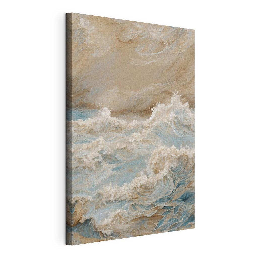 Ressac sous ciel beige, toile tendue et bord enveloppé