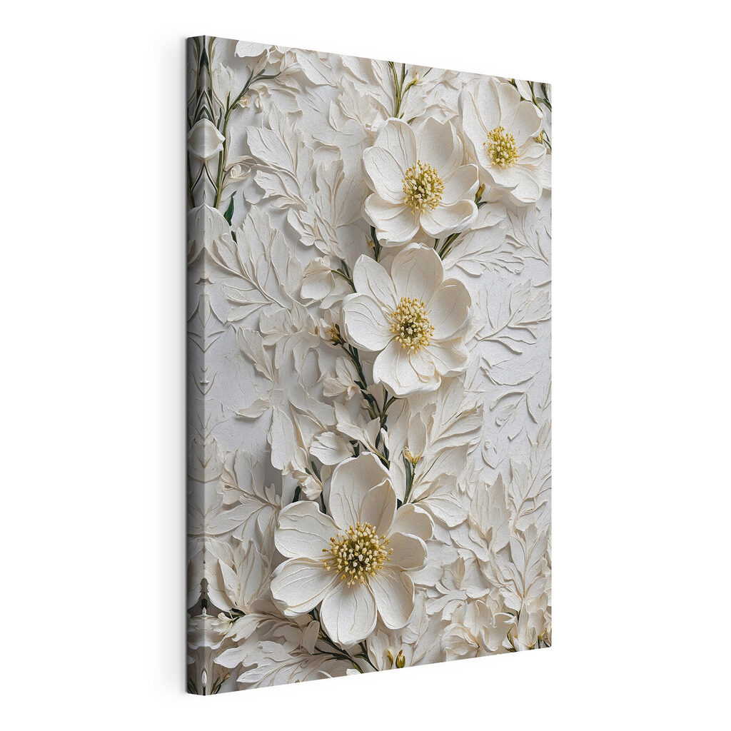 Fleurs blanches entrelacées, toile tendue et bord enveloppé