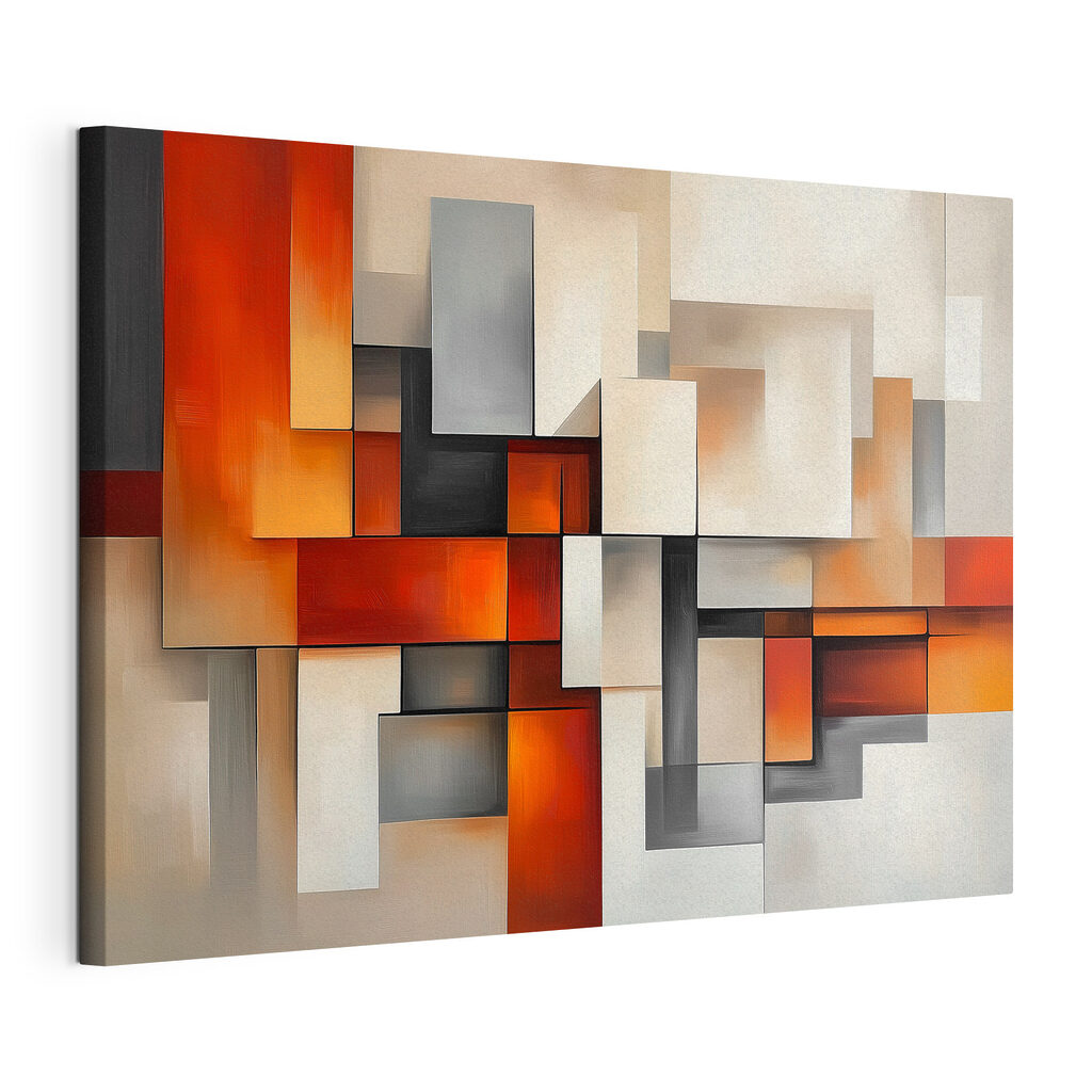 Blocs orange sur crème, toile tendue et bord enveloppé