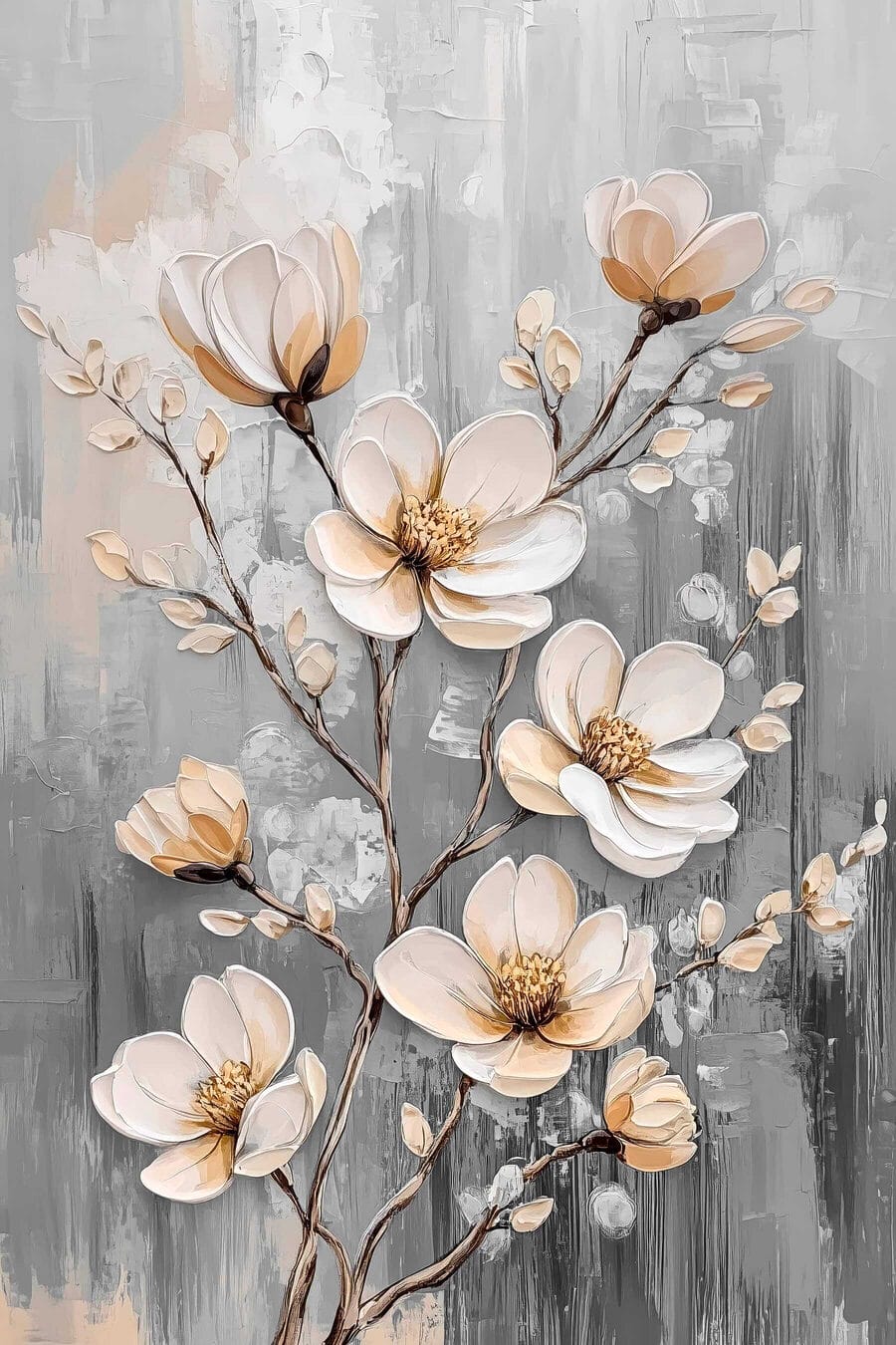 Rameaux blancs sur gris — motif complet