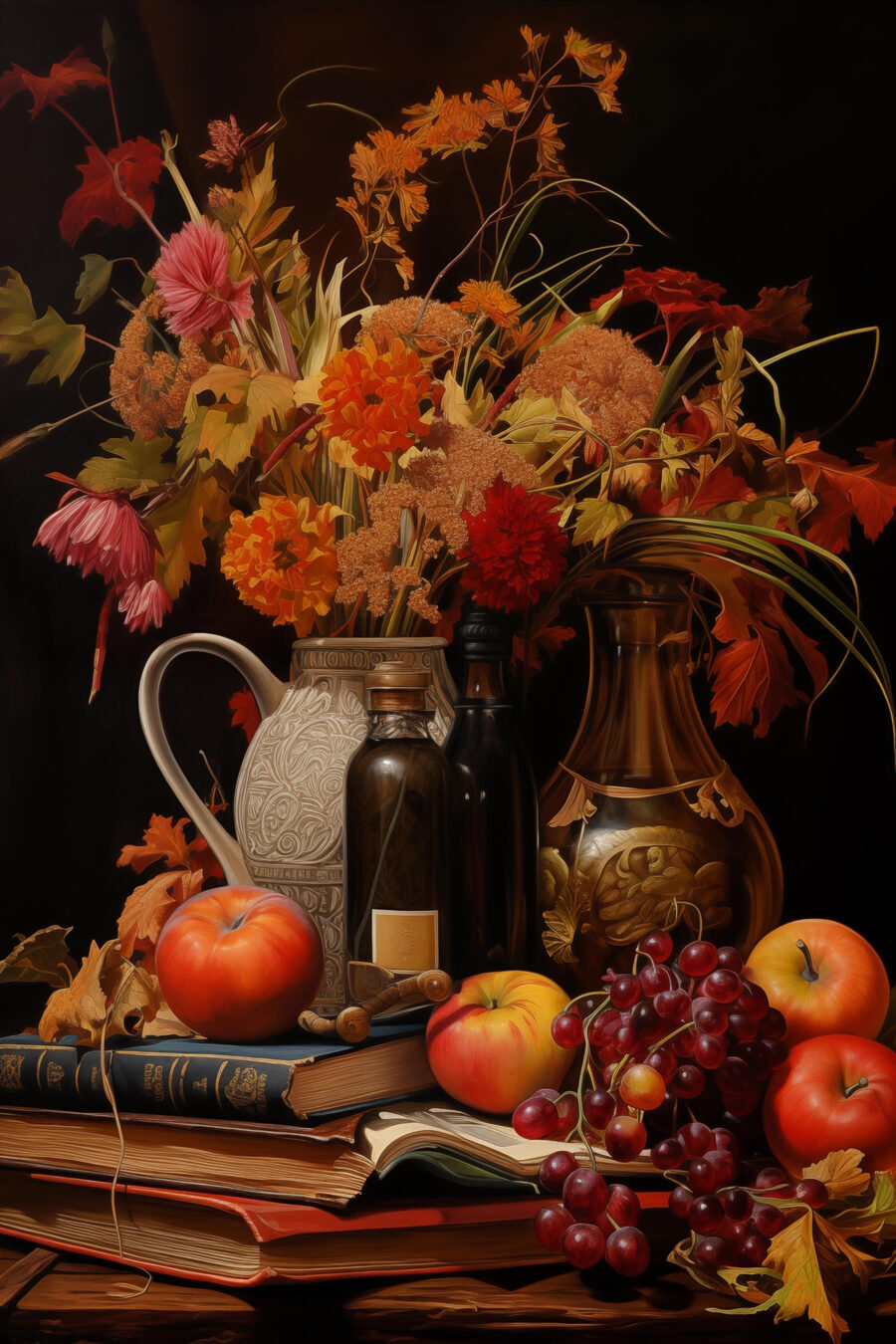 Bouquet d’automne et fruits — motif complet