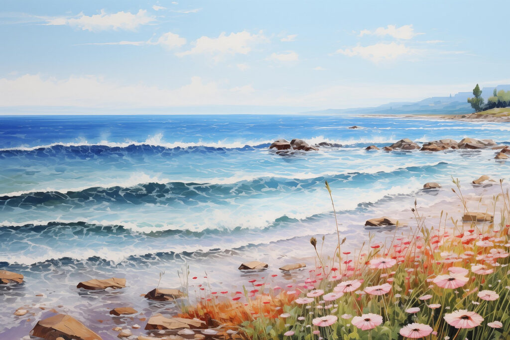 Plage fleurie — motif complet