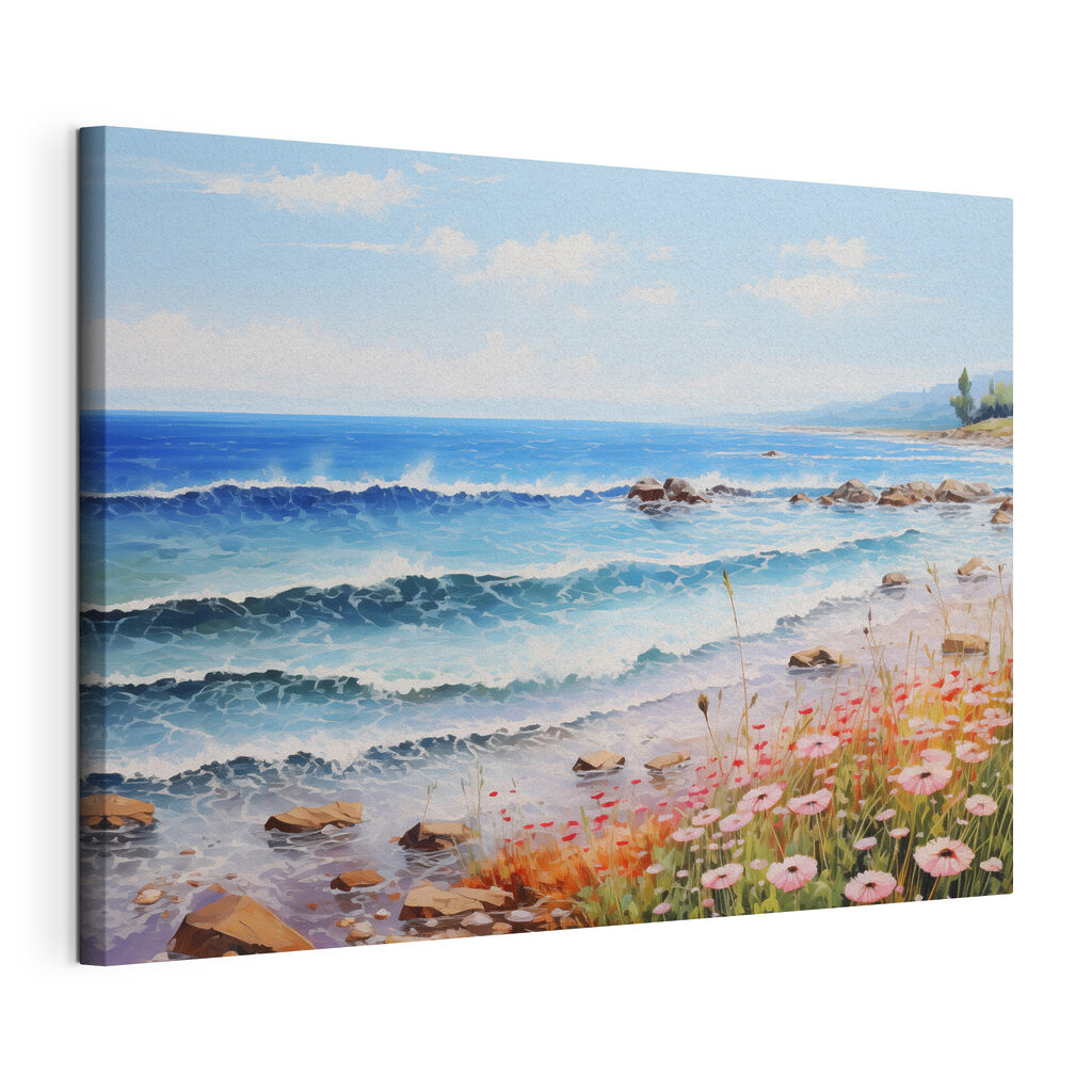 Plage fleurie, toile tendue et bord enveloppé