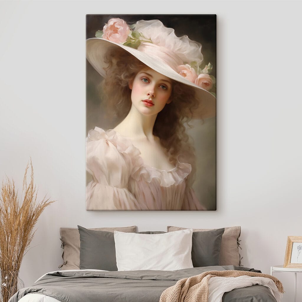 Femme au chapeau fleuri — intérieur 1