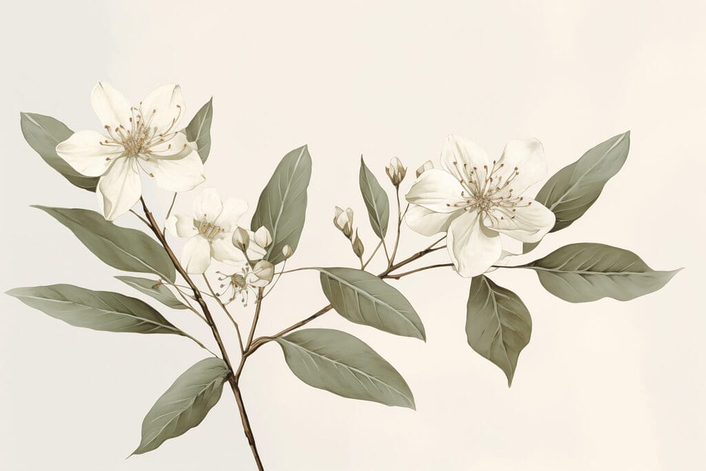 Floraison blanche et feuillage — motif complet