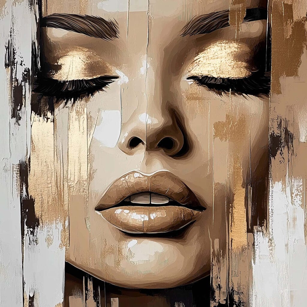 Yeux clos en beige — motif complet