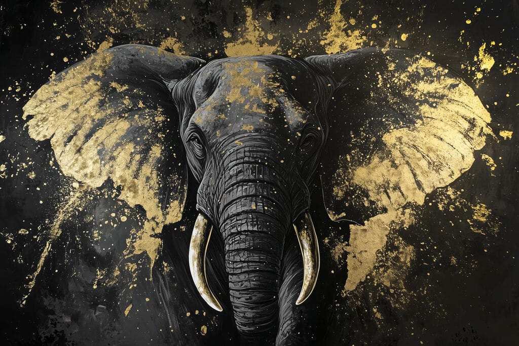 Éléphant aux éclats dorés — motif complet