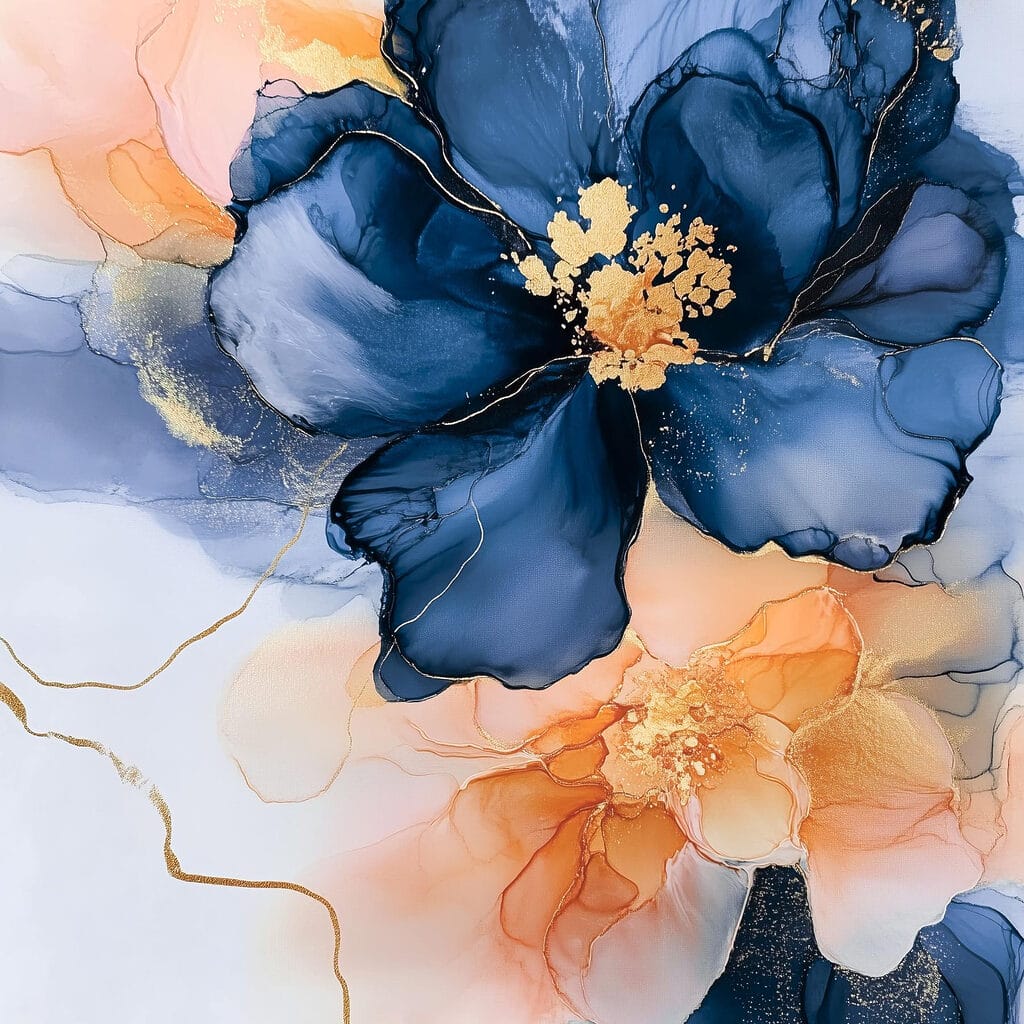 Fleur bleue sur pêche — motif complet