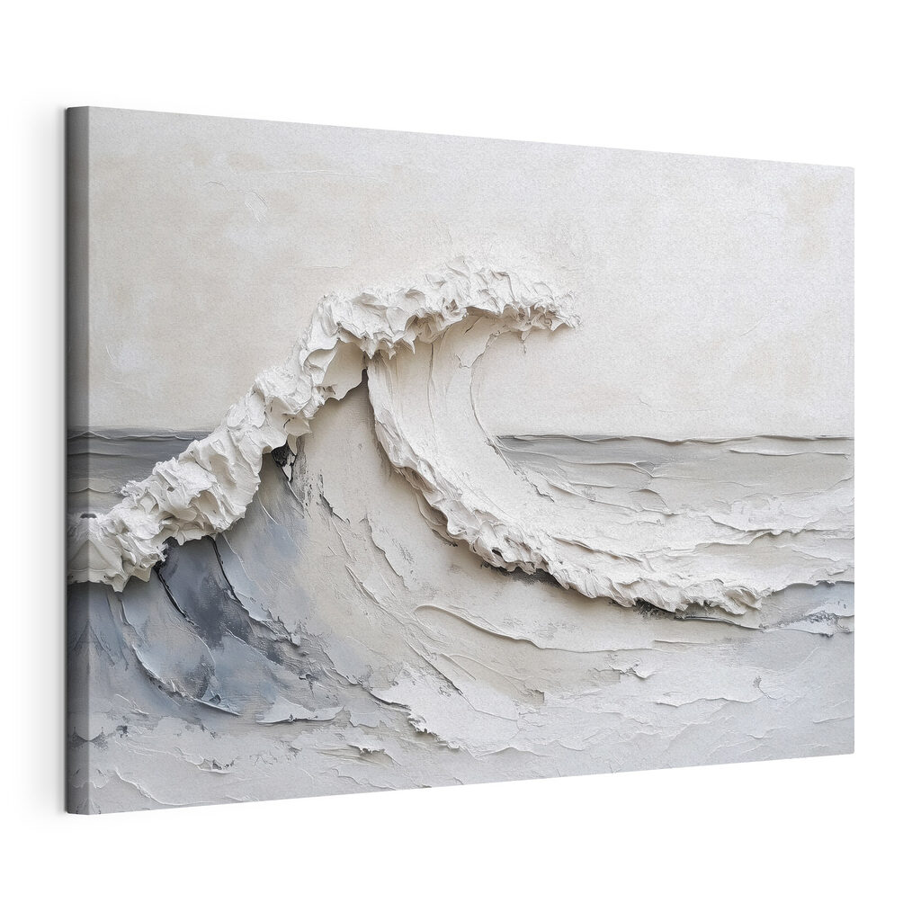 Vague blanche sur gris, toile tendue et bord enveloppé