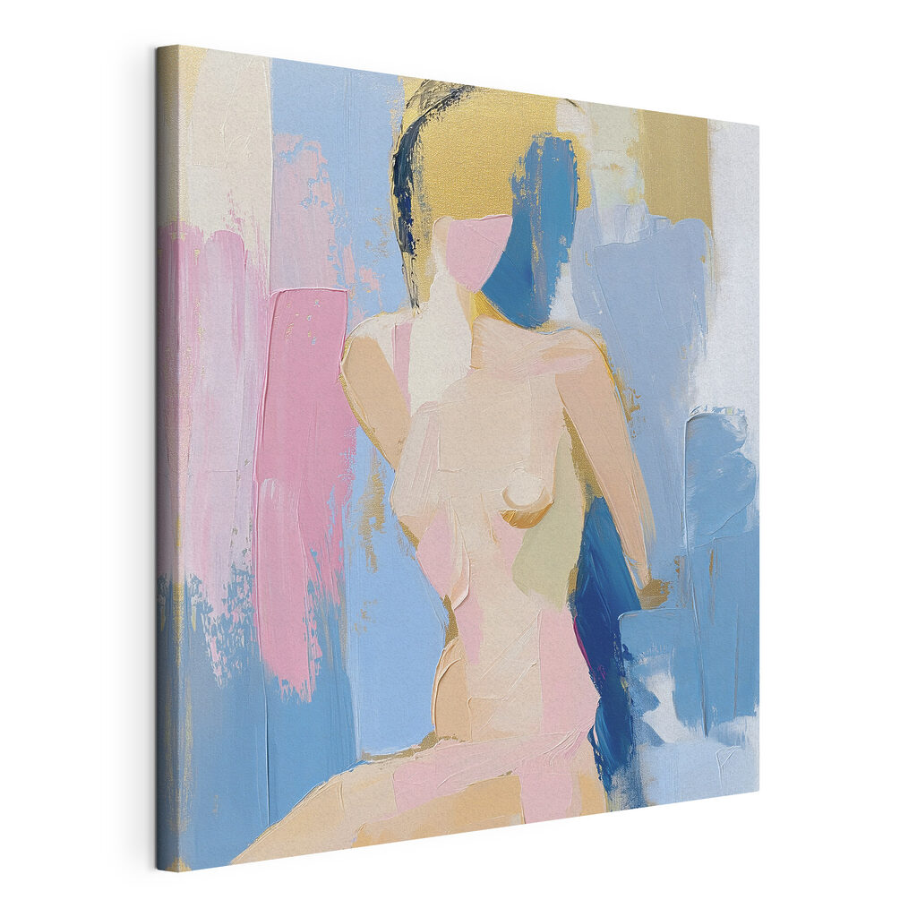 Nu assis, toile tendue et bord enveloppé