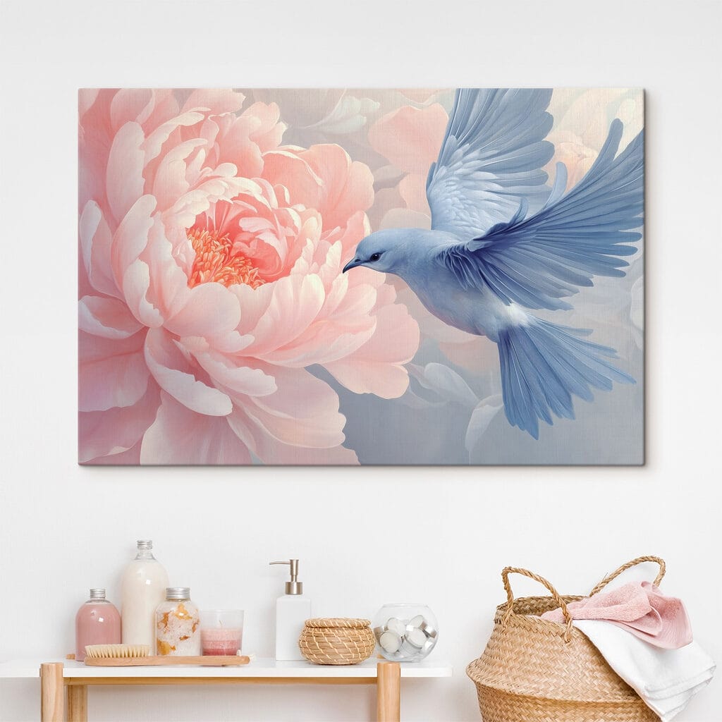 Oiseau et pivoine rose — intérieur 1