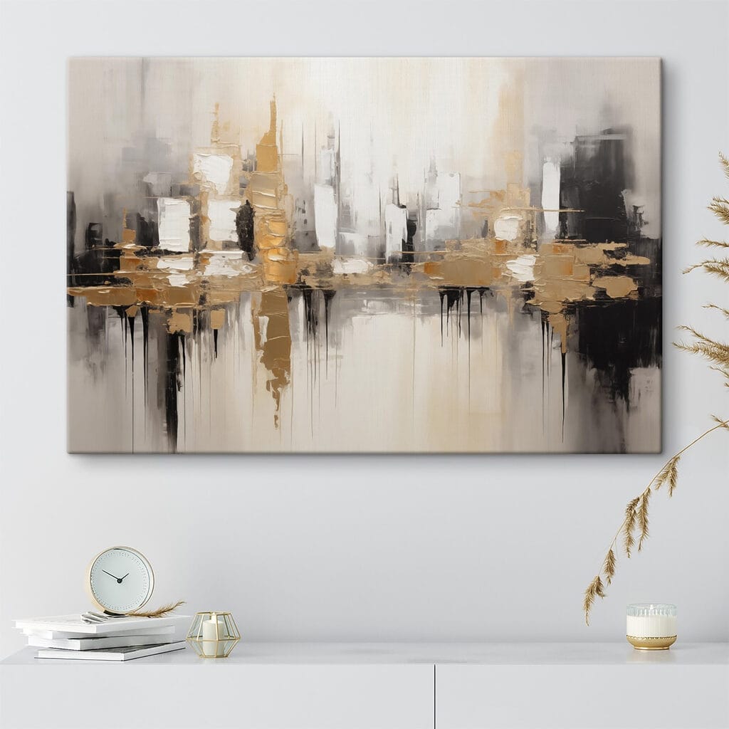 Ville en reflets dorés dans un intérieur
