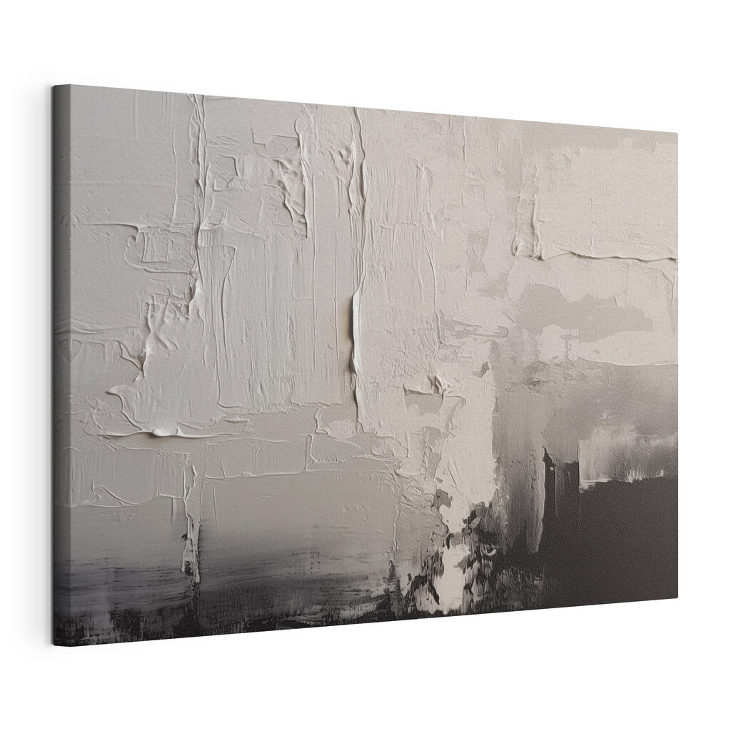 Aplats crème sur gris, toile tendue et bord enveloppé