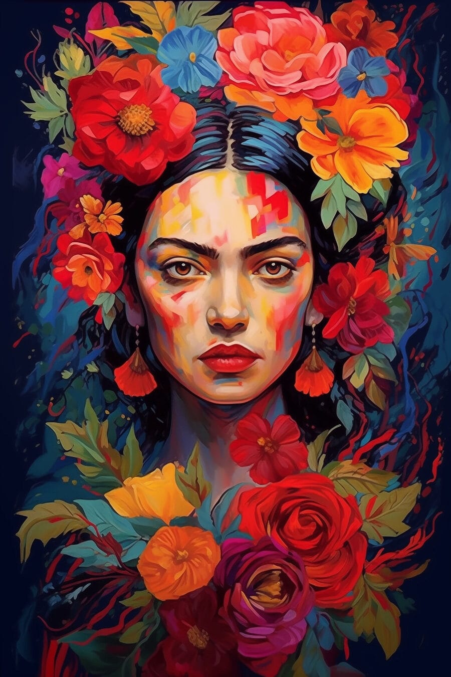Frida aux fleurs ardentes — motif complet
