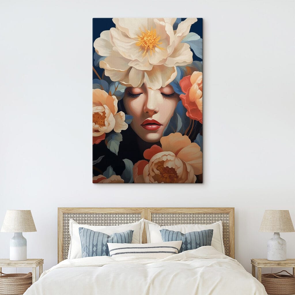 Femme aux fleurs pêche — intérieur 1