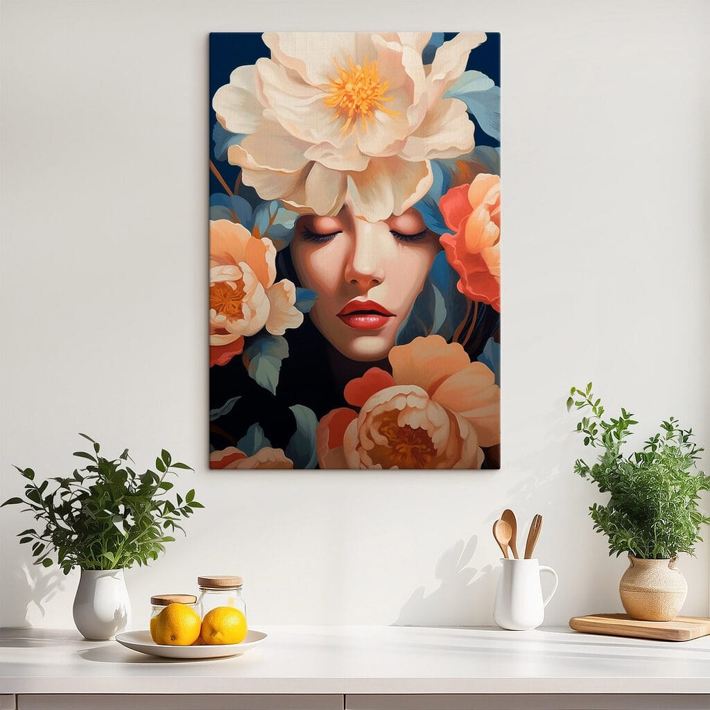 Femme aux fleurs pêche — intérieur 2
