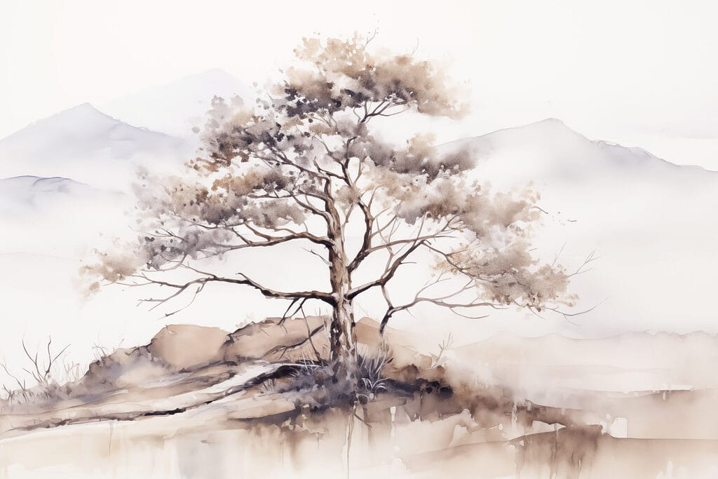 Arbre dans la brume — motif complet