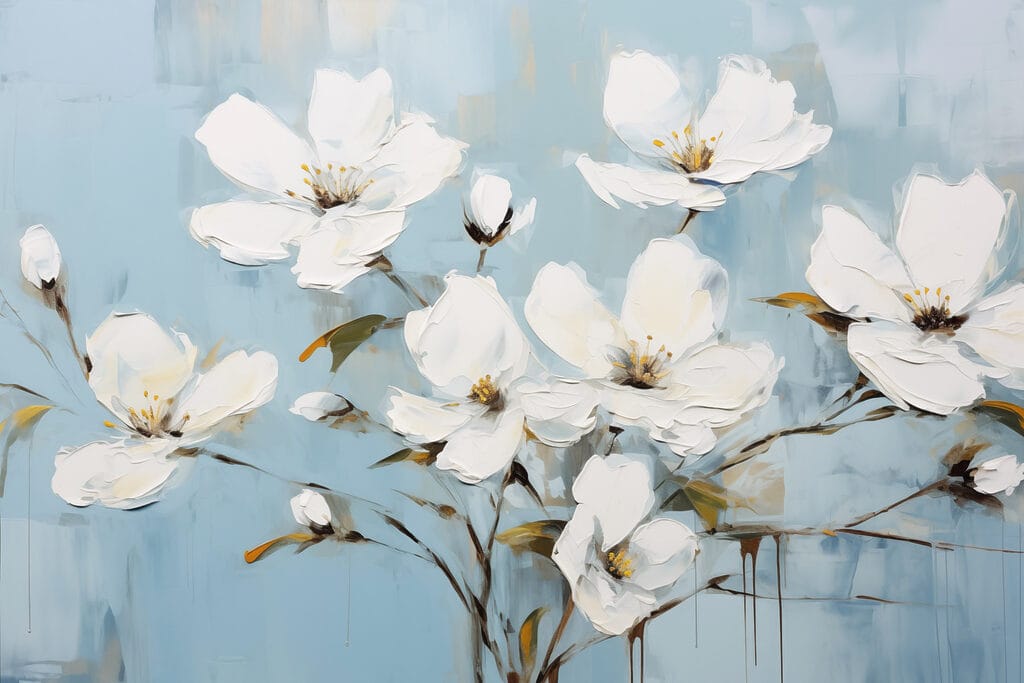 Branches blanches sur bleu — motif complet