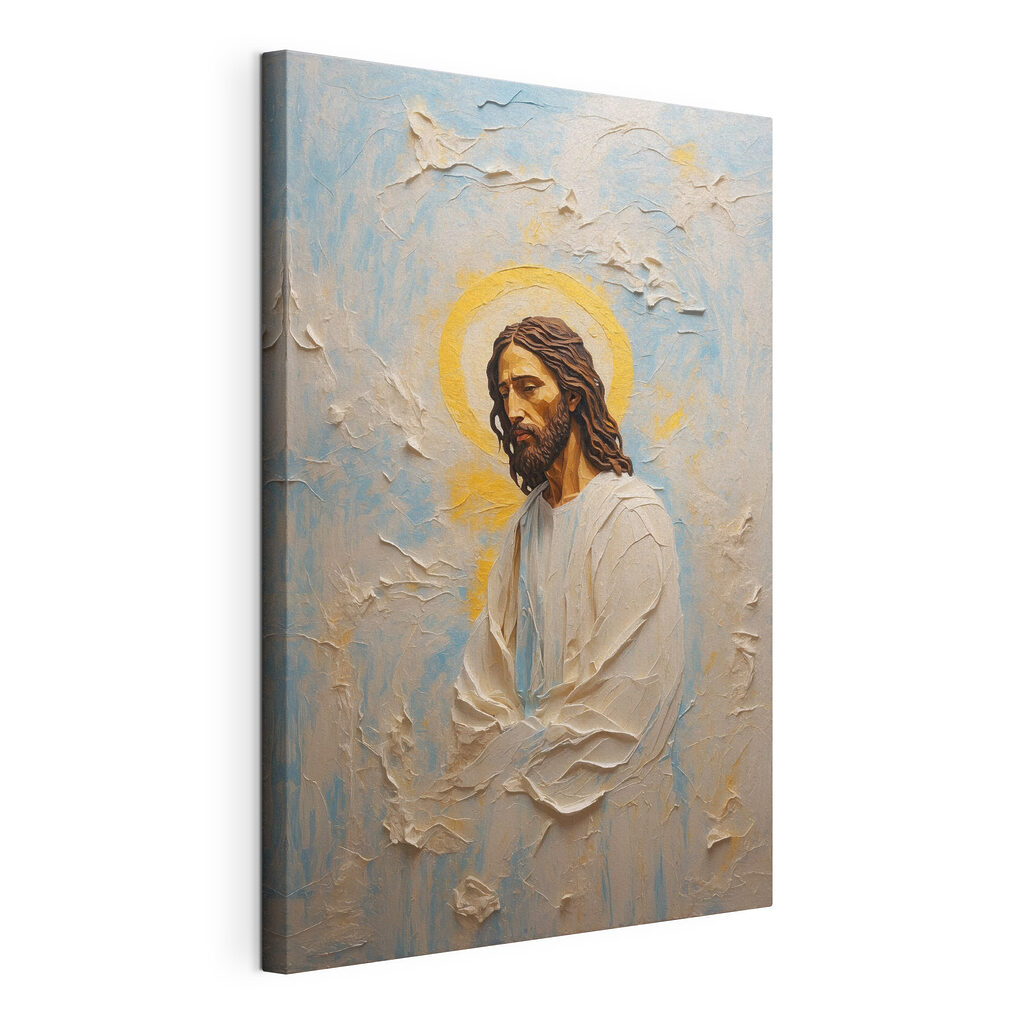 Jésus vêtu de lumière, toile tendue et bord enveloppé