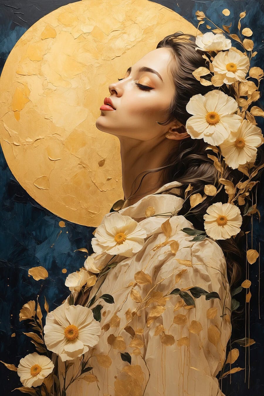 Robe fleurie, pleine lune — motif complet