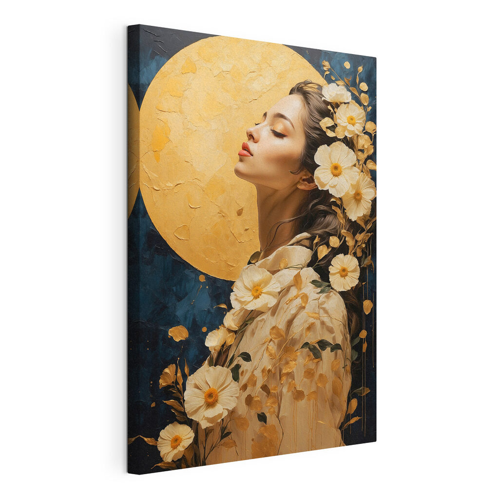 Robe fleurie, pleine lune, toile tendue et bord enveloppé
