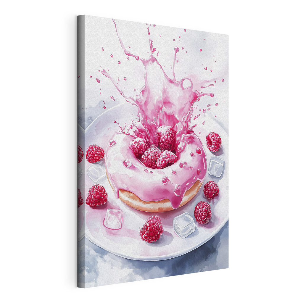 Donut à la framboise, toile tendue et bord enveloppé