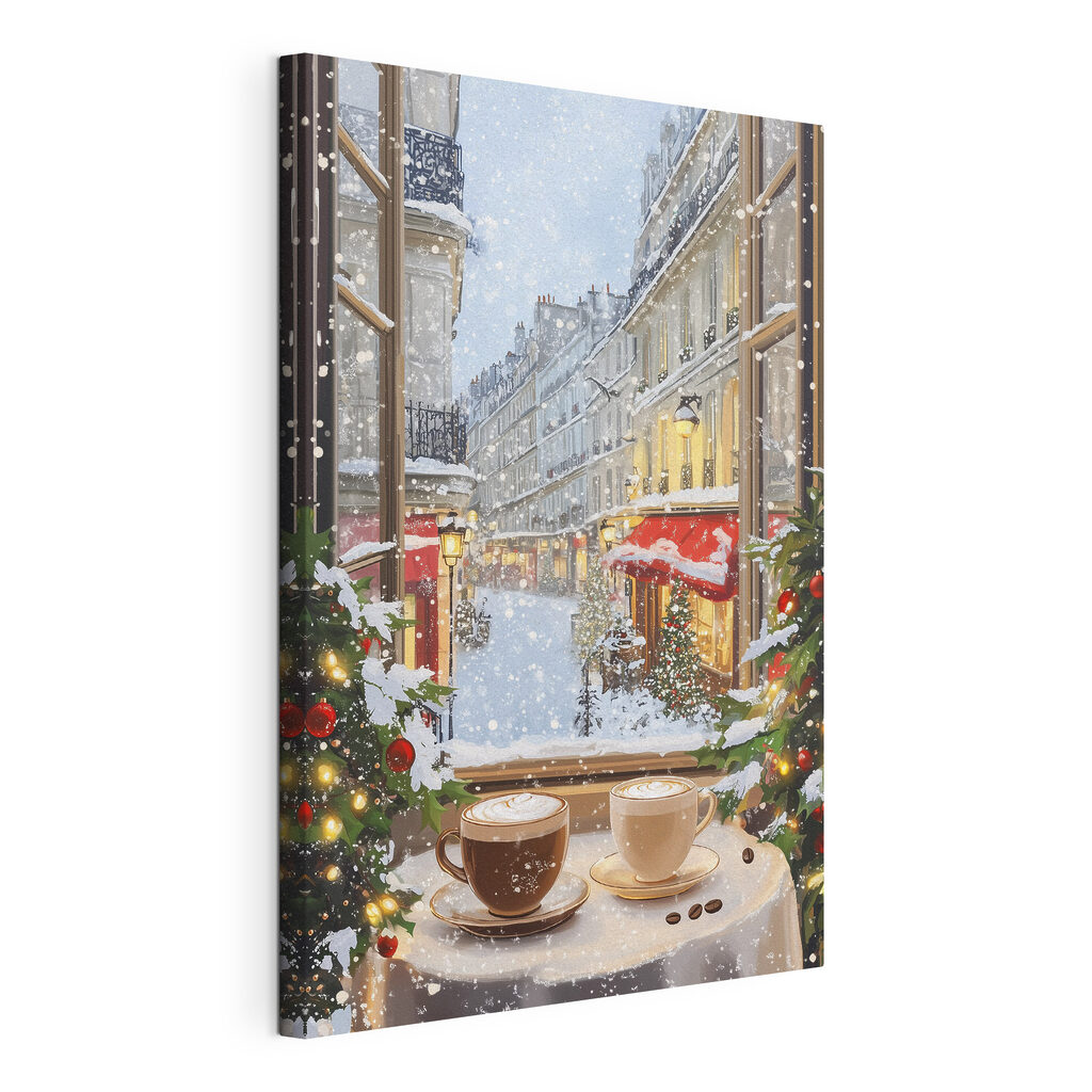 Café à la fenêtre, toile tendue et bord enveloppé