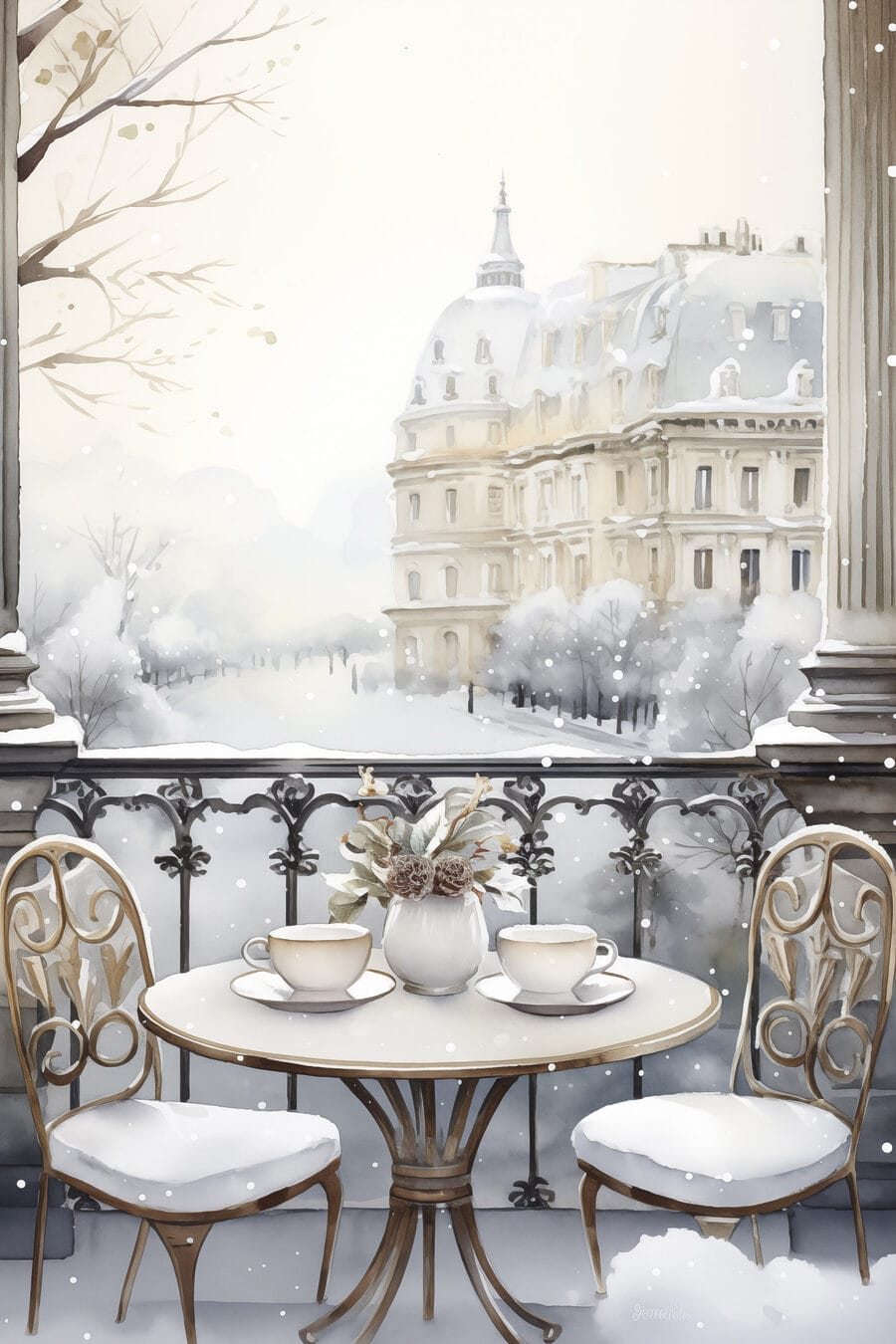 Terrasse enneigée parisienne — motif complet