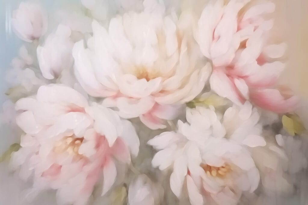 Pivoines voilées de rose — motif complet