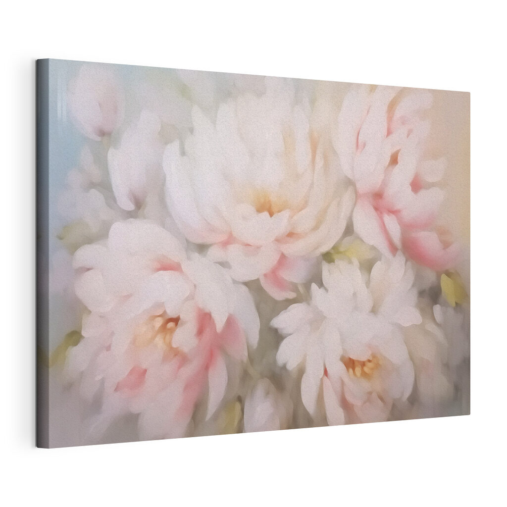 Pivoines voilées de rose, toile tendue et bord enveloppé