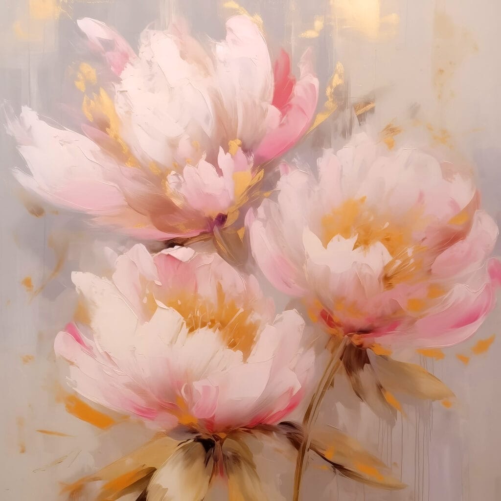 Pivoines roses, touches dorées — motif complet