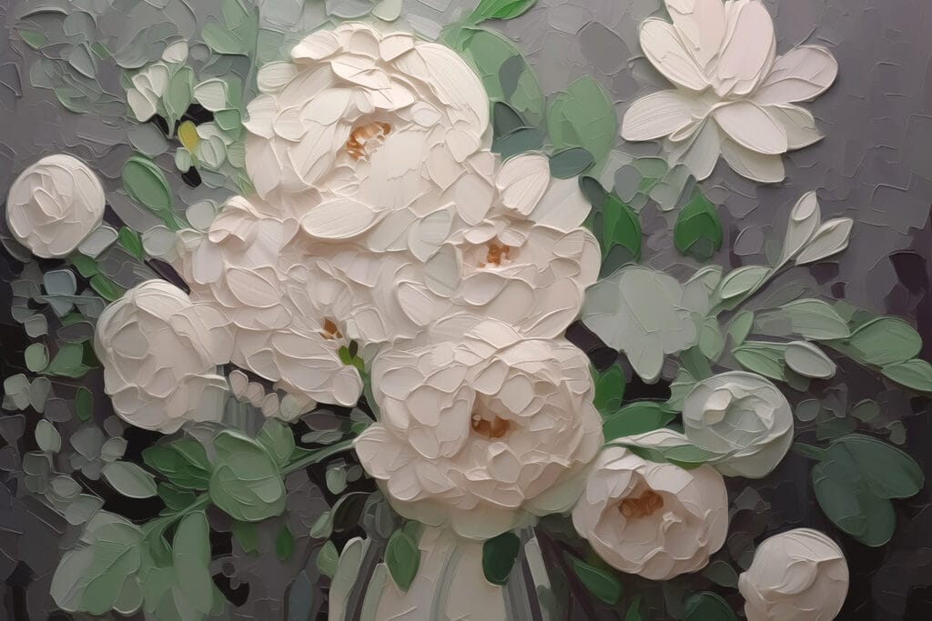 Pivoines crème, feuillage gris-vert — motif complet