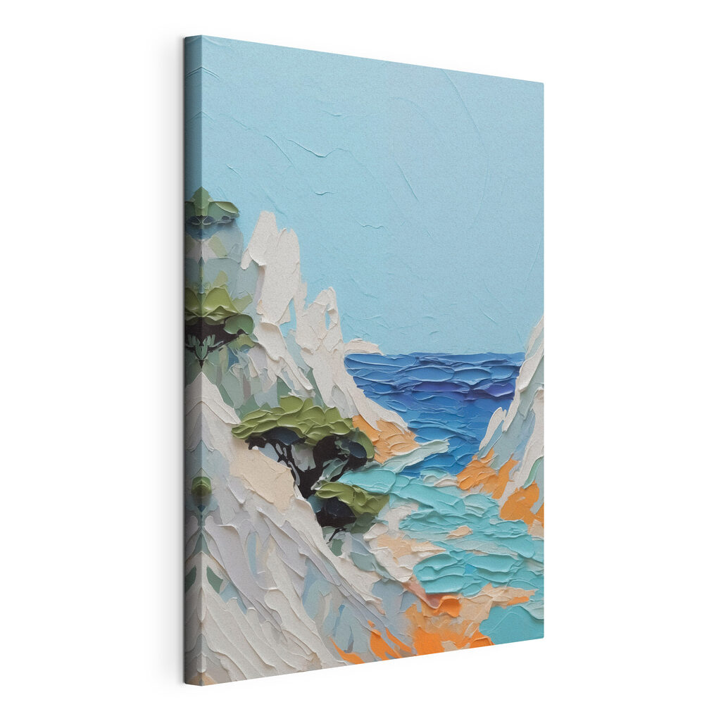 Crique aux rochers blancs, toile tendue et bord enveloppé