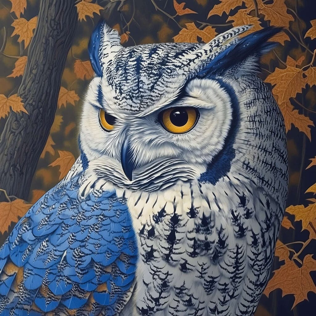 Grand-duc bleu en automne — motif complet