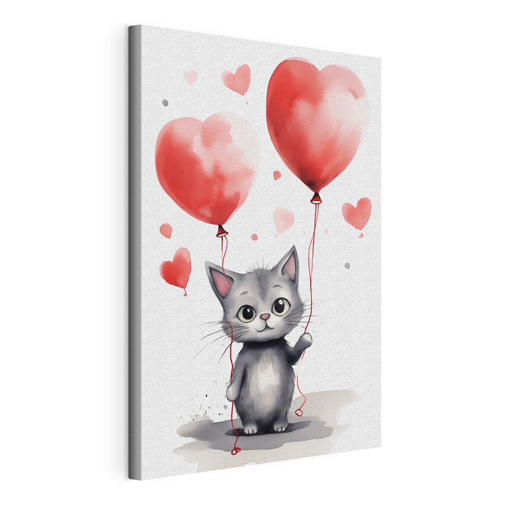 Chaton aux ballons cœurs — vue du produit