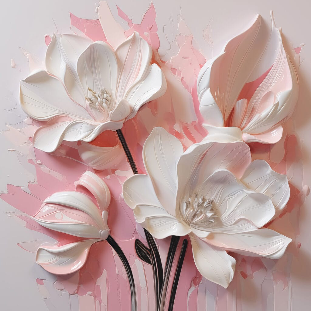 Fleurs blanches, rose vif — motif complet