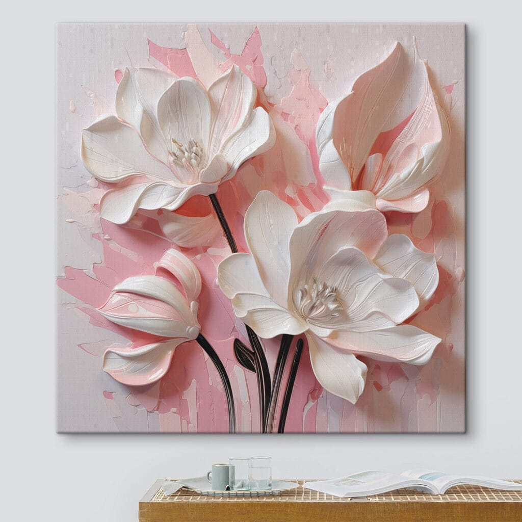 Fleurs blanches, rose vif — intérieur 1