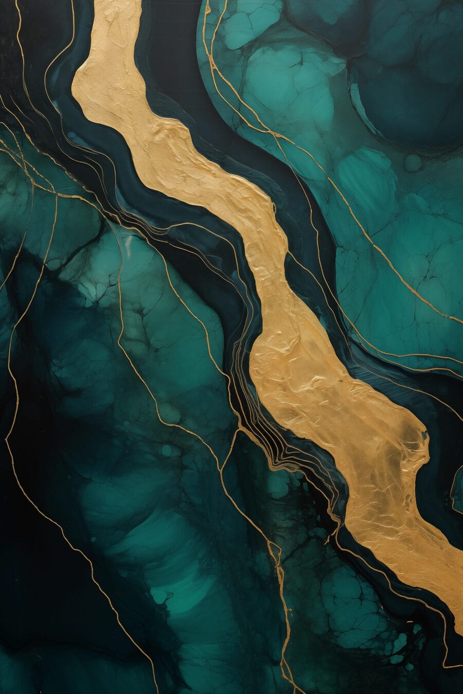 Veine dorée, bleu pétrole — motif complet