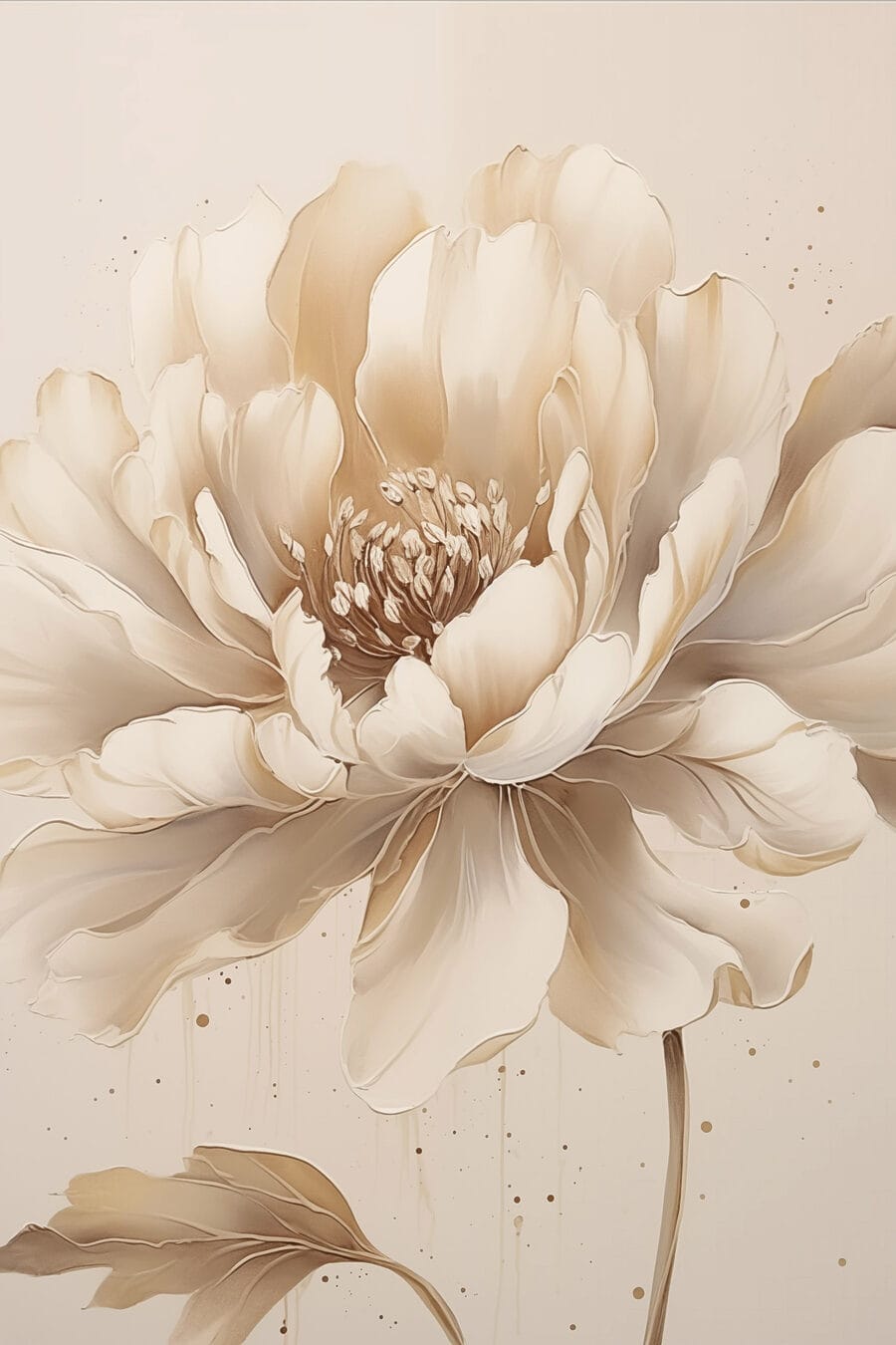 Pivoine beige à l’encre — motif complet